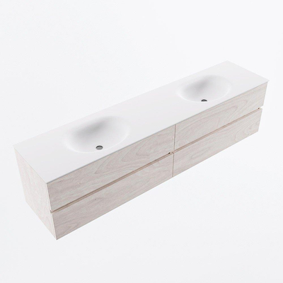 Mondiaz VICA ensemble de meuble de salle de bain - 200cm - meuble sous vasque en aggloméré - 4 tiroirs - lavabo moon double - 2 trous de robinet - version haute de 60cm - talc