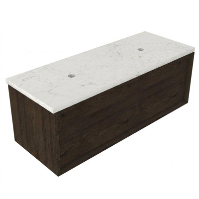 Saniclass Holz Frame Ensemble de meubles de salle de bains - 120x45x43cm - Plan vasque en marbre Dia poli (blanc) - sans trou de robinetterie - 1 tiroir - chêne charcoal mat (bois)