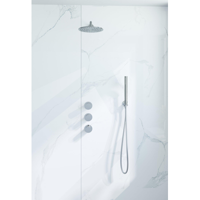 Fortifura Nebbio Ensemble de douche pluie - robinet encastré - élément encastré - coude mural de raccordement - flexible de douche métal - douchette à main barre - bras mural 35cm - douche de tête ronde - inox brossé PVD (inox)