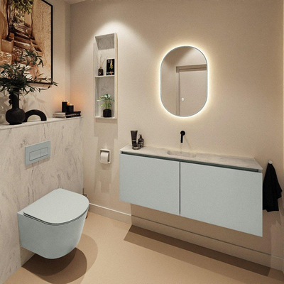 MONDIAZ TURE-DLUX Meuble de toilettes 120 cm Greey. EDEN vasque Opalo position milieu. Sans trou de robinet.