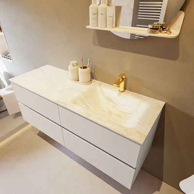 Mondiaz VICA-DLUX ensemble de meuble de salle de bain - 130cm - meuble sous-vasque lin - 4 tiroirs - lavabo encastré nuage droite - 1 trou de robinet - version haute de 60cm - ostra