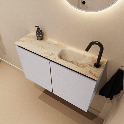 MONDIAZ TURE-DLUX Meuble toilette - 80cm - Cale - EDEN - vasque Frappe - position droite - 1 trou de robinet