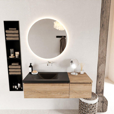 MONDIAZ BUKLA Meuble de salle de bains 120 cm avec module 40 couleur Chêne blanchi avec 2 tiroirs. Lavabo CLOUD gauche 0 trous de robinet couleur Urban.