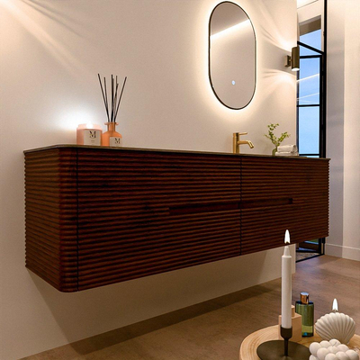 Mondiaz CIRO-DLUX Badkamermeubelset - 180x45x50cm - Solid surface wastafel Sombra - 1 wasbak Rechts - 1 kraangat - 4 lades - Ruby