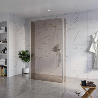 FugaFlow Eccelente Vetro Douche à l'italienne - 120x200cm - verre fumé - anticalcaire - verre de sécurité 8mm - 2 parois latérales 30cm - avec bras muraux et profilés d'angle - Inox brossé