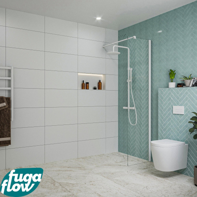 FugaFlow Eccelente Vetro inloopdouche badkamer - 50x200cm - helder glas - wandarm - mat wit