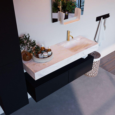 Mondiaz ALAN-DLUX Ensemble de meuble - 130cm - meuble Urban mat - 2 tiroirs - Lavabo Cloud Ostra suspendu - vasque droite - 1 trou de robinet