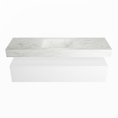 Mondiaz ALAN-DLUX Ensemble de meuble - 150cm - meuble Talc mat - 1 tiroir - Lavabo Cloud Opalo suspendu - vasque Centre - 0 trous de robinet