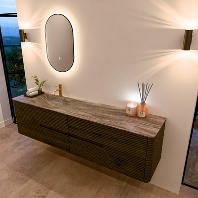 Mondiaz CIRO-DLUX Badkamermeubelset - 190x45x50cm - Solid surface wastafel Oza - 1 wasbak Links - 1 kraangat - 4 lades - Shadow