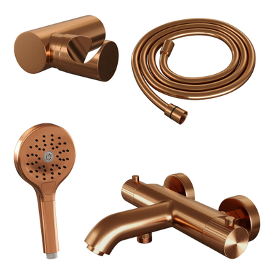 BRAUER Stripe Baddouche Thermostaatkraan SET 04 - opbouw - wandhouder - 3-standen handdouche - doucheslang - koper geborsteld PVD