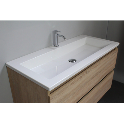 Basic Bella Meuble avec lavabo acrylique 100x55x46cm 1 trou de robinet avec miroir Chêne