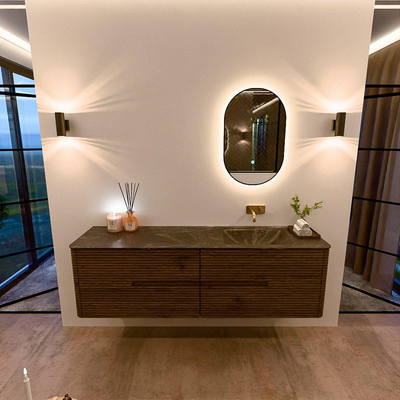 Mondiaz CIRO-DLUX Ensemble de meubles de salle de bains - 170x45x50cm - Lavabo solid surface Lava - 1 vasque à droite - sans trous de robinetterie - 4 tiroirs - Dusk