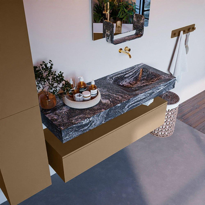 Mondiaz ALAN-DLUX Ensemble de meuble - 130cm - meuble Oro mat - 1 tiroir - Lavabo Cloud Lava suspendu - vasque Droite - 0 trous de robinet