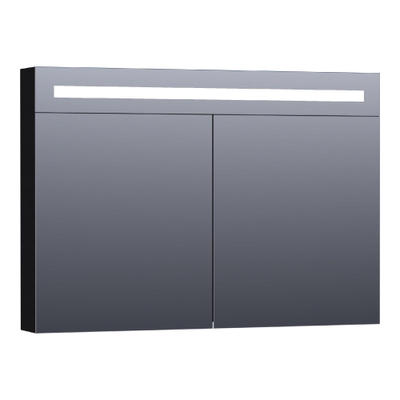 BRAUER Double Face Spiegelkast - 100x70x15cm - verlichting - geintegreerd - 2 links- rechtsdraaiende spiegeldeur - MDF - hoogglans zwart