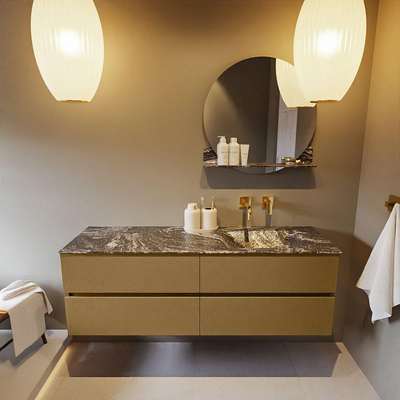 Mondiaz VICA-DLUX ensemble de meuble de salle de bain - 150cm - meuble sous-vasque oro - 4 tiroirs - lavabo encastrée cloud droite - sans trous de robinet - version haute de 60cm - lave