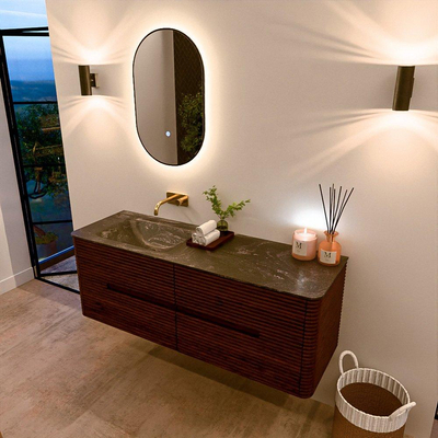 Mondiaz CIRO-DLUX Badkamermeubelset - 140x45x50cm - Solid surface wastafel Lava - 1 wasbak Links - zonder kraangaten - 4 lades - Ruby