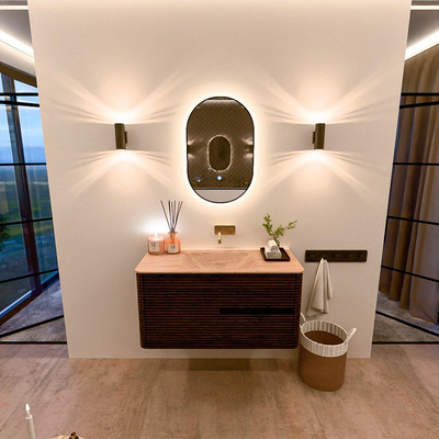 Mondiaz CIRO-DLUX Badkamermeubelset - 100x45x50cm - Solid surface wastafel Saba - 1 wasbak Midden - zonder kraangaten - 2 lades - Walnut