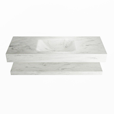 Mondiaz ALAN-DLUX Ensemble de meuble - 120cm - meuble Opalo mat - 0 tiroirs - Lavabo Cloud Opalo suspendu - vasque Centre - 0 trous de robinet