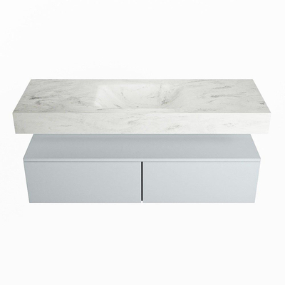 Mondiaz ALAN-DLUX Ensemble de meuble - 130cm - meuble Clay mat - 2 tiroirs - Lavabo Cloud Opalo suspendu - vasque Centre - 1 trou de robinet