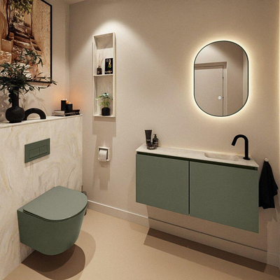 MONDIAZ TURE-DLUX 100cm toiletmeubel Army. EDEN wastafel Ostra positie rechts. Met 1 kraangat.
