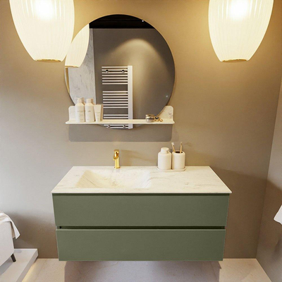 Mondiaz VICA-DLUX ensemble de meuble de salle de bain - 110cm - meuble sous-vasque armée - 2 tiroirs - lavabo encastré nuage gauche - 1 trou de robinet - version haute de 60cm - opalo