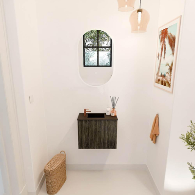 Mondiaz JOYA 50cm toiletmeubel - kleur Shadow - Wastafel FAYE positie Links 1 kraangat kleur Urban.