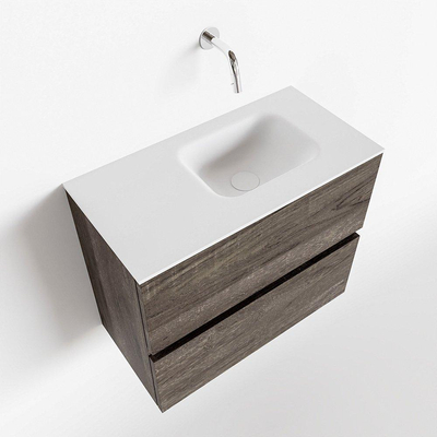 MONDIAZ ADA Meuble WC - 60x30x50cm - 0 trous de robinet - 2 tiroirs - dark brown mat - lavabo à droite - Solid surface - Blanc