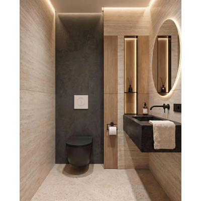 QeramiQ Dely Swirl Toiletset - 36.5x53cm - Wisa XS inbouwreservoir - slim zitting - witte bedieningsplaat - ronde knoppen - zwart mat
