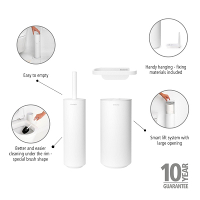 Brabantia MindSet Toilet Accessoiresset - toiletrolhouder - zonder klep - toiletborstelhouder - gesloten - reserverolhouder - mineral fresh white