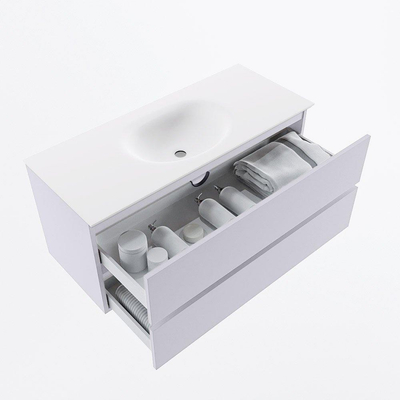 Mondiaz VICA Ensemble de meubles de salle de bains - 110cm - cale - 2 tiroirs - Lavabo MOON - au milieu - 1 trou de robinet - couleur talc - Version XL 60cm de haut