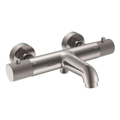 Wiesbaden Ribbd thermostatische badmengkraan hartafstand 15 cm geborsteld staal PVD met houder SHOWROOMMODEL