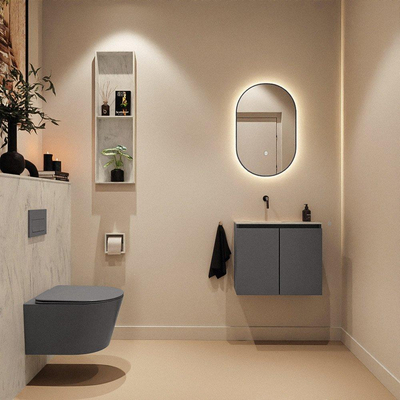 MONDIAZ TURE-DLUX Meuble toilette - 60cm - Dark Grey - EDEN - vasque Opalo - position gauche - sans trou de robinet