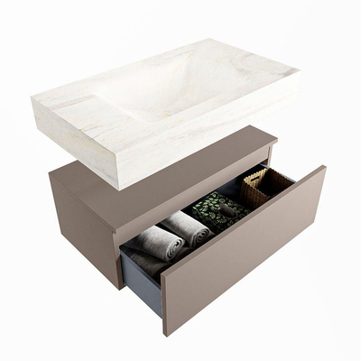 Mondiaz ALAN-DLUX Ensemble de meuble - 80cm - meuble Smoke mat - 1 tiroir - Lavabo Cloud Ostra suspendu - vasque Centre - 0 trous de robinet