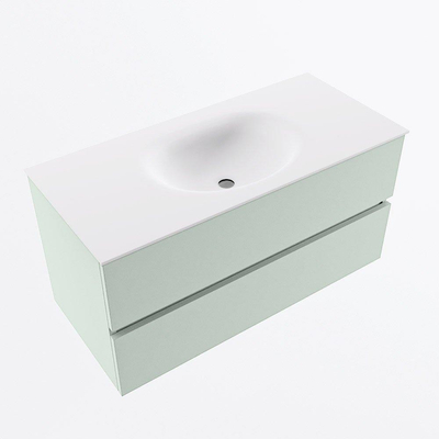 Mondiaz VICA ensemble de meuble de salle de bain - 100cm - meuble sous-vasque greey - 2 tiroirs - lavabo moon milieu - 1 trou de robinet - version haute de 60cm - talc