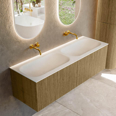 Mondiaz KURVE Ensemble meuble de salle de bains - 140x46x40cm - 2 tiroirs - vasque solid surface - double - sans trou de robinet - Dusk