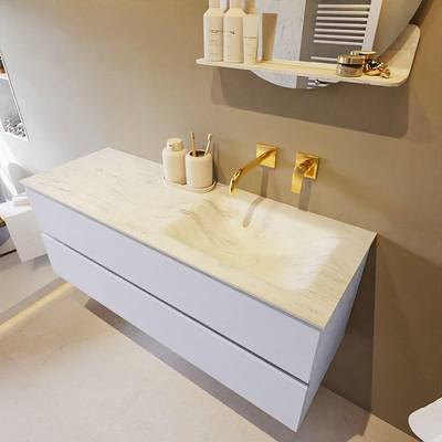 Mondiaz VICA-DLUX ensemble de meuble de salle de bain - 130cm - meuble sous-vasque cale - 2 tiroirs - lavabo encastré cloud droite - sans trous de robinet - version haute de 60cm - opalo