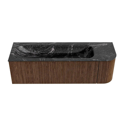 MONDIAZ KURVE-DLUX 145cm Meuble salle de bain avec module 25 D - couleur Walnut - 1 tiroir - 1 porte - vasque BIG LARGE gauche - 1 trou de robinet - couleur Lava