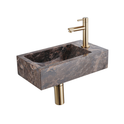 Saniclass Fuente pack lave-mains – rectangulaire – 40 x 22 x 10 cm – pierre naturelle anthracite – robinet doré brossé