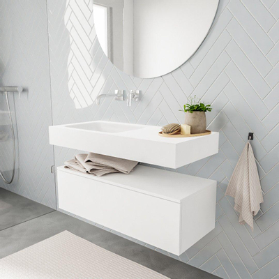 MONDIAZ ALAN 100cm - caisson bas - 1 tiroir - lavabo suspendu - vasque à gauche - 0 trous de robinet - talc