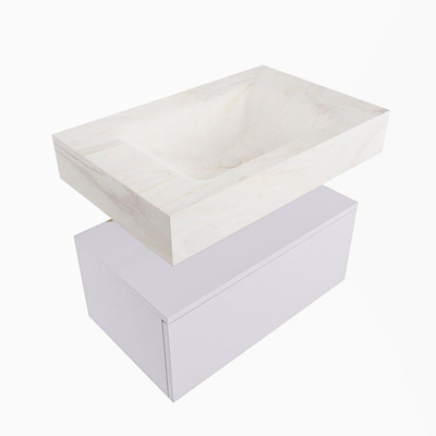 Mondiaz ALAN-DLUX Ensemble de meuble - 70cm - meuble Cale mat - 1 tiroir - Lavabo Cloud Ostra suspendu - vasque Centre - 0 trous de robinet