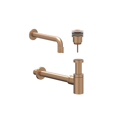 IVY Pact Fonteinset - wand model - inkortbaar - always open plug - Geborsteld mat koper PVD