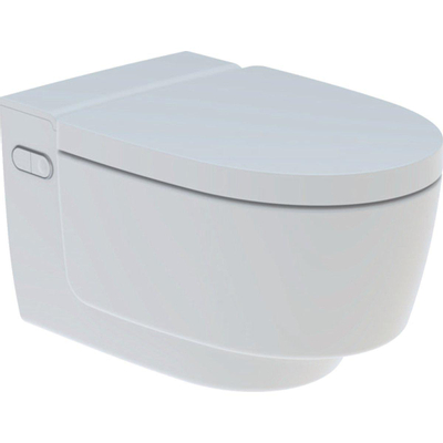 Geberit AquaClean Mera Comfort WC japonais avec aspirateur d'odeur, sècheur air chaude et Ladydouche avec abattant frein de chute et télécommande murale Blanc brillant
