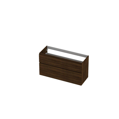 Ink meuble 2 tiroirs sans poignée décor bois avec cadre tournant bois un symétrique 120x65x45cm chêne cuivré