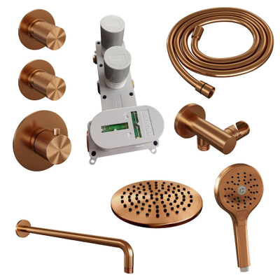 BRAUER Copper Carving inbouw regendoucheset – Ø20 cm hoofddouche – 40 cm gebogen wandarm – ronde handdouche