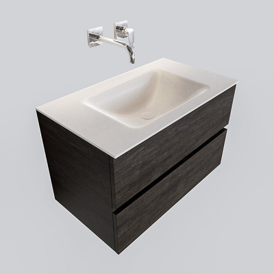 MONDIAZ VICA Ensemble de meuble salle de bain - 80cm - 2 tiroirs - lavabo Cloud au centre - 0 trous de robinet - solid surface marron foncé