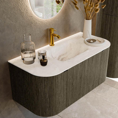 Mondiaz KURVE-DLUX Ensemble meuble de salle de bains - 100x46x40cm - 1 tiroir - 2 portes - lavabo solid surface - central - 1 trou de robinet - Shadow