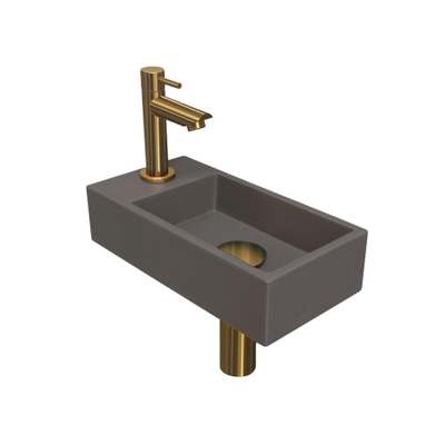 Ink Versus fonteinset – 36x18x9 cm – quartz grijs – kraangat links – geborsteld gouden kraan
