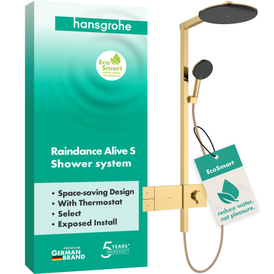 Hansgrohe Raindance alive S - showerpipe - 300 - 1jet - ecosmart - thermostaat - gepolijst goud (goud)