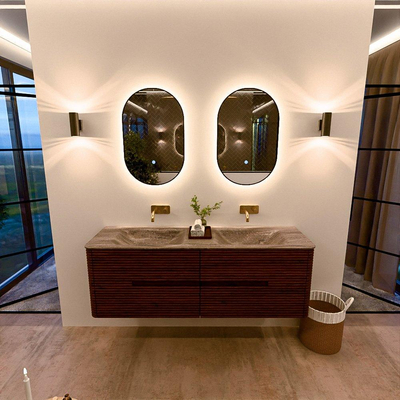 Mondiaz CIRO-DLUX Meuble de salle de bains - 150x45x50cm - Plan vasque solid surface Oza - 2 vasques double - sans trous de robinet - 4 tiroirs - Ruby