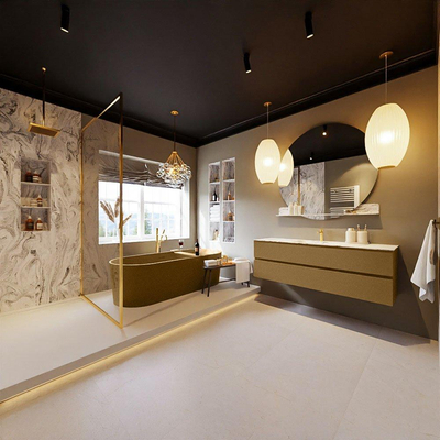 MONDIAZ VICA-DLUX Ensemble meuble de salle de bains - 150cm - meuble bas oro - 2 tiroirs - lavabo encastré cloud centré - 1 trou de robinet - version haute 60cm - glace